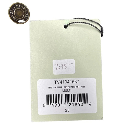 Pam & Gela Tartan‎ Plaid Slim Crop Pant Red Multi Size 25 - Picture 12 of 12